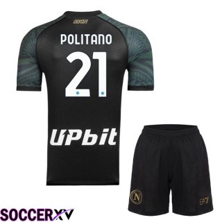 SSC Napoli (Matteo Politano 21) Kids Soccer Jersey Third Black 2023/2024