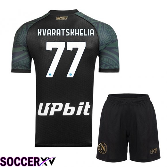 SSC Napoli (Khvicha Kvaratskhelia 77) Kids Soccer Jersey Third Black 2023/2024