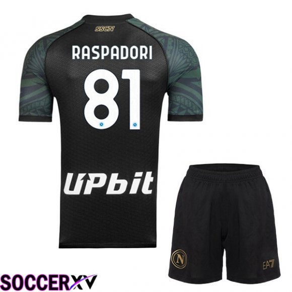 SSC Napoli (Giacomo Raspadori 81) Kids Soccer Jersey Third Black 2023/2024