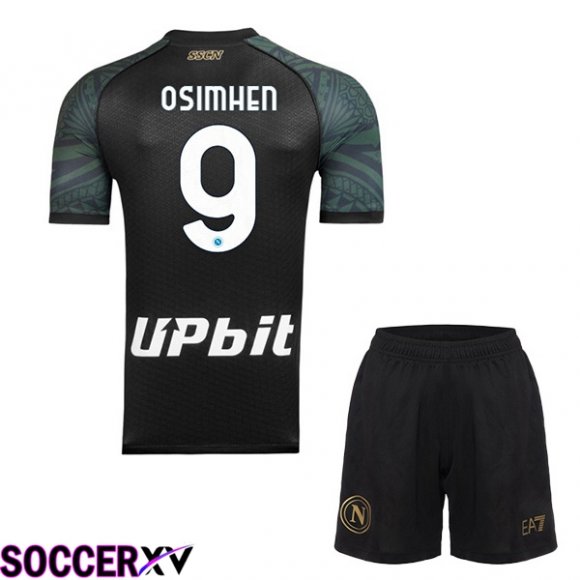 SSC Napoli (Victor Osimhen 9) Kids Soccer Jersey Third Black 2023/2024