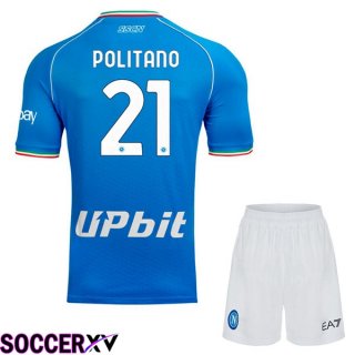 SSC Napoli (Matteo Politano 21) Kids Soccer Jersey Home Blue 2023/2024