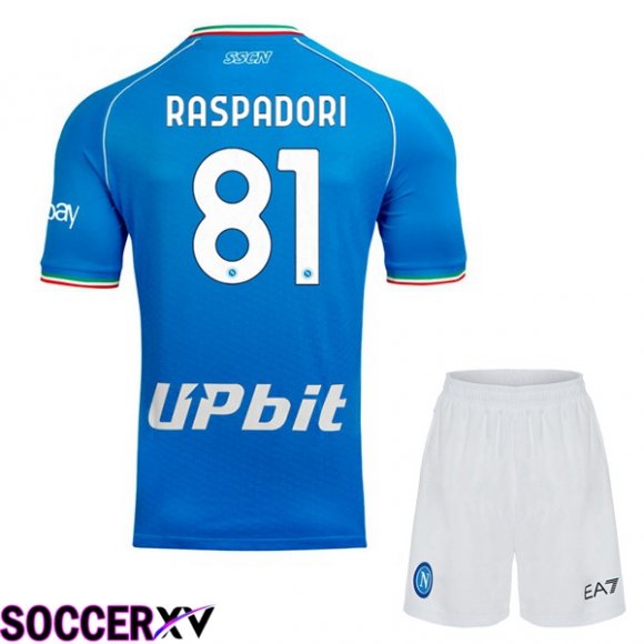 SSC Napoli (Giacomo Raspadori 81) Kids Soccer Jersey Home Blue 2023/2024