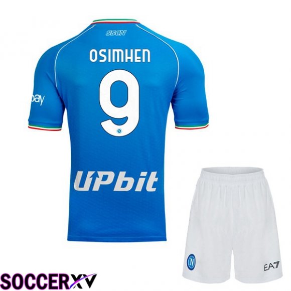 SSC Napoli (Victor Osimhen 9) Kids Soccer Jersey Home Blue 2023/2024