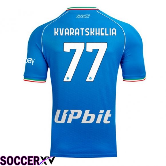 SSC Napoli (Khvicha Kvaratskhelia 77) Soccer Jersey Home Blue 2023/2024