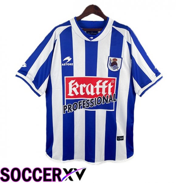 Real Sociedad Retro Home Soccer Jersey White Blue 2002-2003