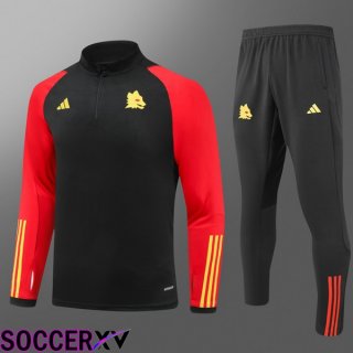 AS Roma Kids Training Tracksuit Suit Black Red 2023/2024