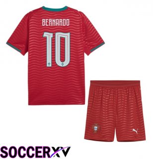Portugal (Bernardo 10) Kids Home Soccer Jersey Red 2026/2027