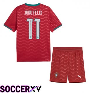 Portugal (João Félix 11) Kids Home Soccer Jersey Red 2026/2027