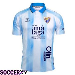 Malaga Soccer Jersey Home White Blue 2023/2024