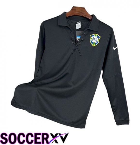 Brazil Retro Long sleeve Soccer Jersey Special Edition Black 2004