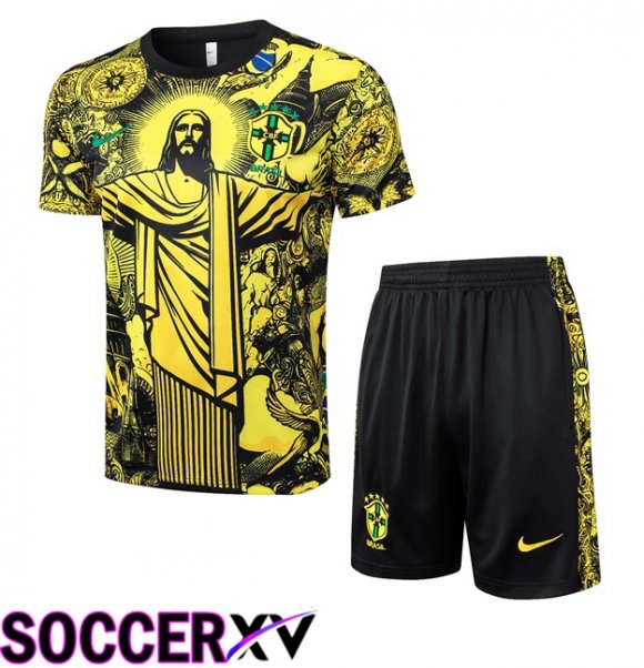 Brazil kit Training T Shirt + Shorts Yellow 2024/2025