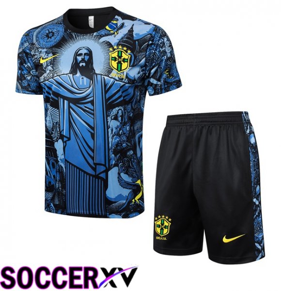 Brazil kit Training T Shirt + Shorts Blue 2024/2025