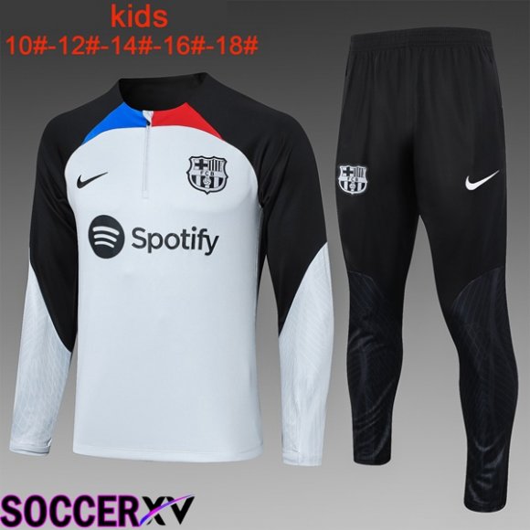 FC Barcelona Kids Training Tracksuit Suit White Black 2023/2024