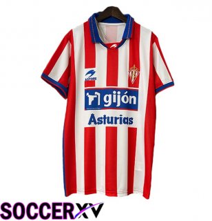 Sporting Gijon Retro Home Soccer Jersey White Red 2001-2002