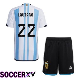 Argentina (LAUTARO 22) Kids Home Jersey Blue White World Cup 2022