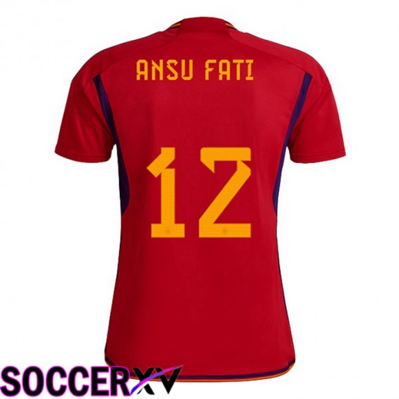 Spain (ANSU FATI 12) Home Jersey Red World Cup 2022