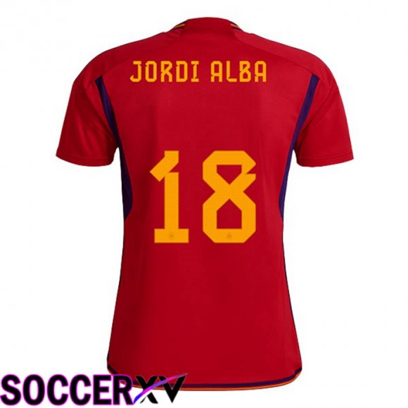 Spain (JORDI ALBA 18) Home Jersey Red World Cup 2022