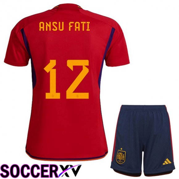 Spain (ANSU FATI 12) Kids Home Jersey Red World Cup 2022