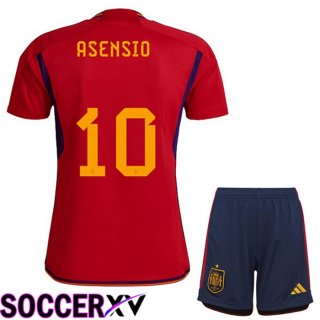 Spain (ASENSIO 10) Kids Home Jersey Red World Cup 2022