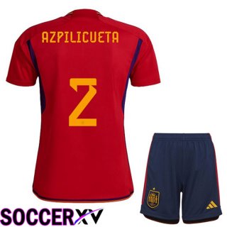 Spain (AZPILICUETA 2) Kids Home Jersey Red World Cup 2022