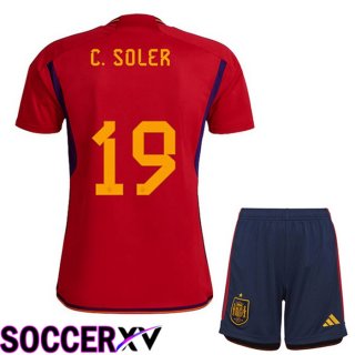 Spain (C. SOLER 19) Kids Home Jersey Red World Cup 2022