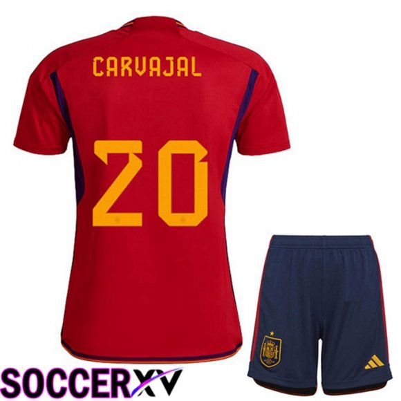 Spain (CARVAJAL 20) Kids Home Jersey Red World Cup 2022