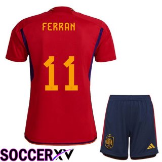 Spain (FERRAN 11) Kids Home Jersey Red World Cup 2022