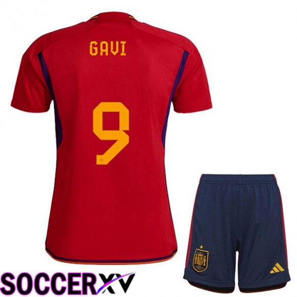 Spain (GAVI 9) Kids Home Jersey Red World Cup 2022