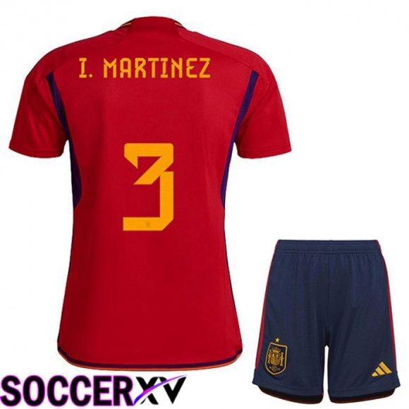 Spain (I. MARTINEZ 3) Kids Home Jersey Red World Cup 2022