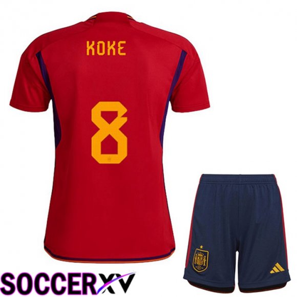 Spain (KOKE 8) Kids Home Jersey Red World Cup 2022