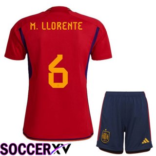 Spain (M.LLORENTE 6) Kids Home Jersey Red World Cup 2022