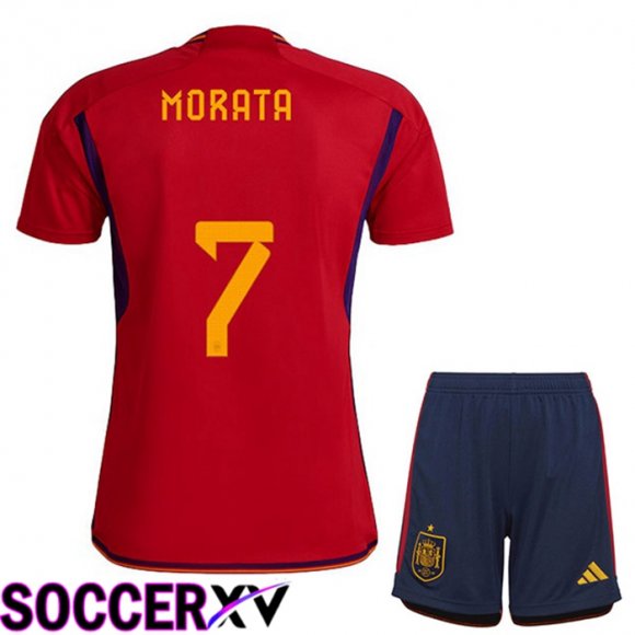 Spain (MORATA 7) Kids Home Jersey Red World Cup 2022