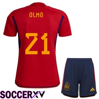 Spain (OLMO 21) Kids Home Jersey Red World Cup 2022