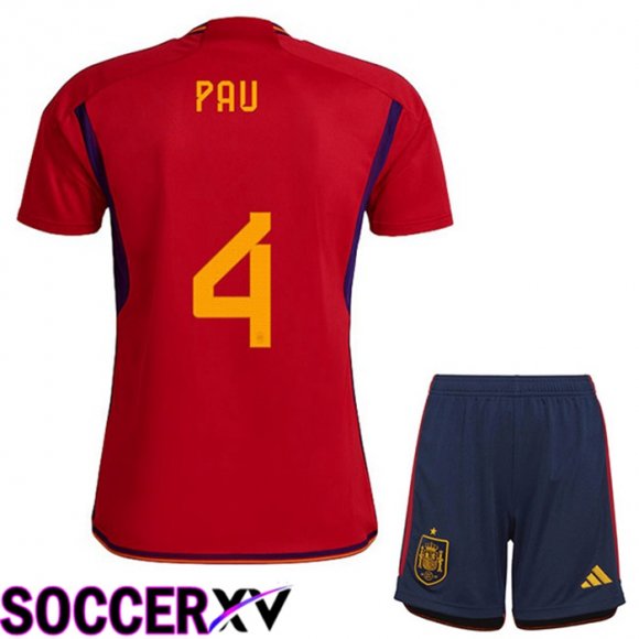 Spain (PAU 4) Kids Home Jersey Red World Cup 2022