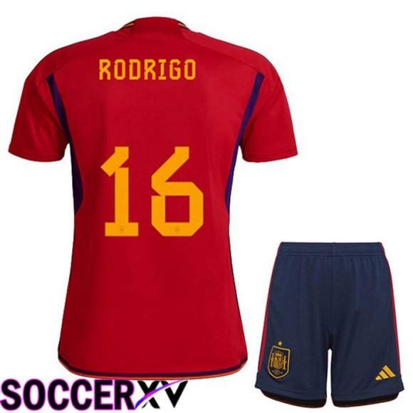 Spain (RODRIGO 16) Kids Home Jersey Red World Cup 2022