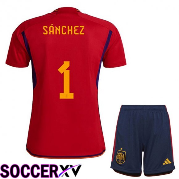 Spain (SÁNCHEZ 1) Kids Home Jersey Red World Cup 2022