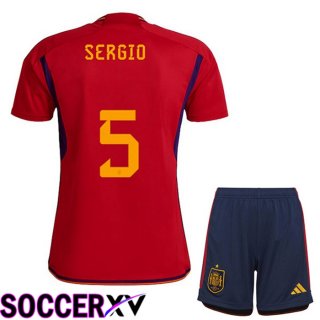 Spain (SERGIO 5) Kids Home Jersey Red World Cup 2022