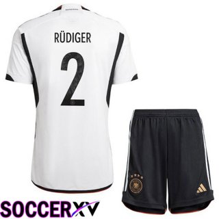 Germany (RÜDIGER 2) Kids Home Jersey Black White World Cup 2022