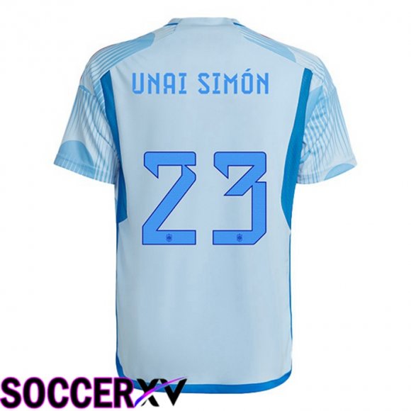 Spain (UNAI SIMÓN 23) Away Jersey Blue White World Cup 2022