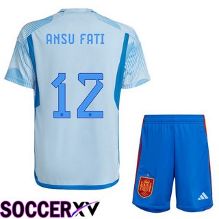 Spain (ANSU FATI 12) Kids Away Jersey Blue White World Cup 2022