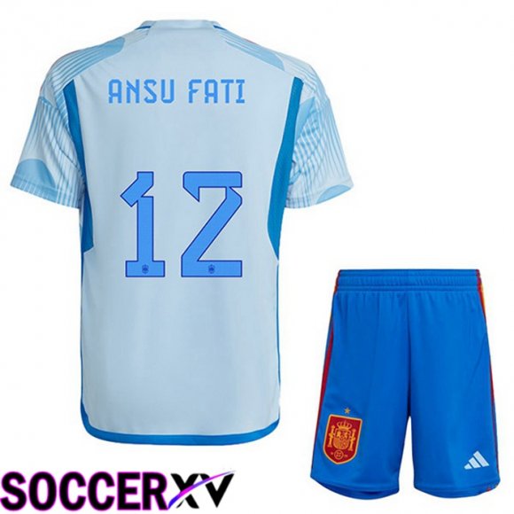 Spain (ANSU FATI 12) Kids Away Jersey Blue White World Cup 2022