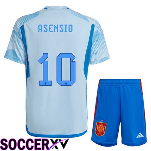 Spain (ASENSIO 10) Kids Away Jersey Blue White World Cup 2022