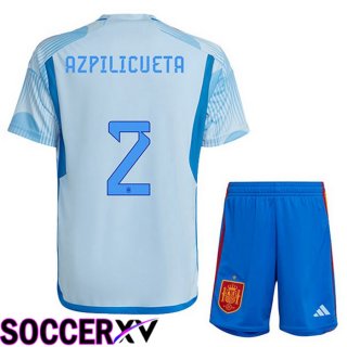 Spain (AZPILICUETA 2) Kids Away Jersey Blue White World Cup 2022