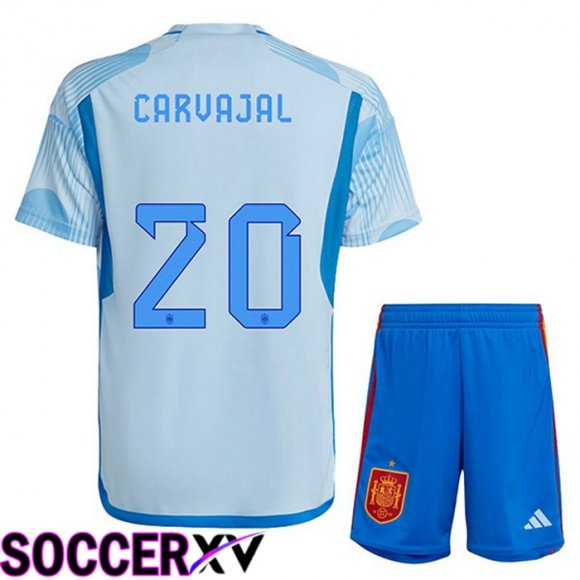 Spain (CARVAJAL 20) Kids Away Jersey Blue White World Cup 2022