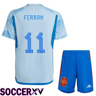 Spain (FERRAN 11) Kids Away Jersey Blue White World Cup 2022