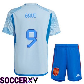 Spain (GAVI 9) Kids Away Jersey Blue White World Cup 2022