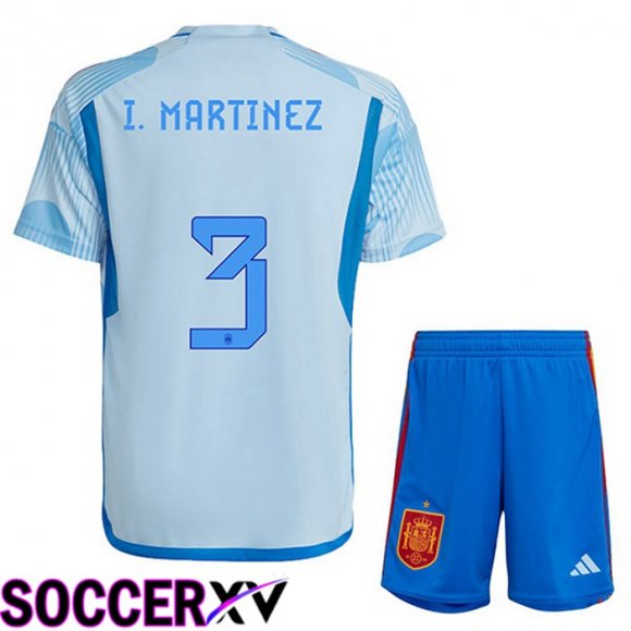 Spain (I. MARTINEZ 3) Kids Away Jersey Blue White World Cup 2022