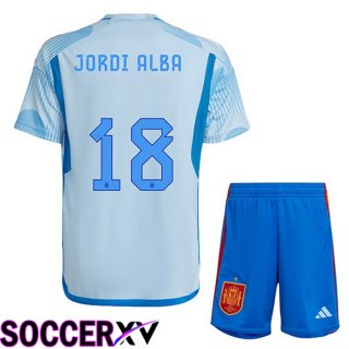 Spain (JORDI ALBA 18) Kids Away Jersey Blue White World Cup 2022