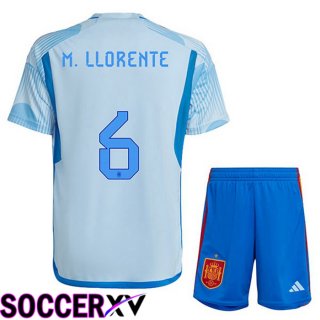 Spain (M.LLORENTE 6) Kids Away Jersey Blue White World Cup 2022