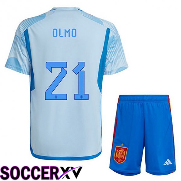 Spain (OLMO 21) Kids Away Jersey Blue White World Cup 2022